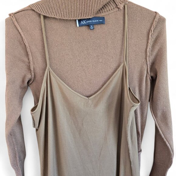 Anne Klein Brown Long Sleeve Sweater Dress Medium Cowl Neck Cotton & Angora - Picture 7 of 9